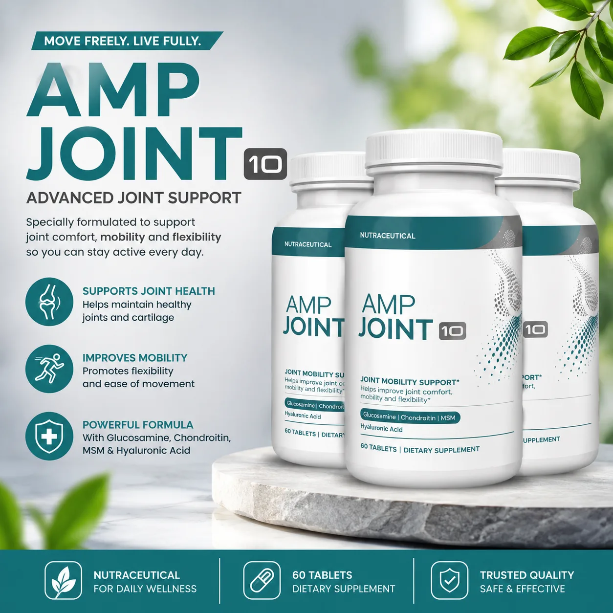 AMP Joint 10 daily joint support supplement bottles